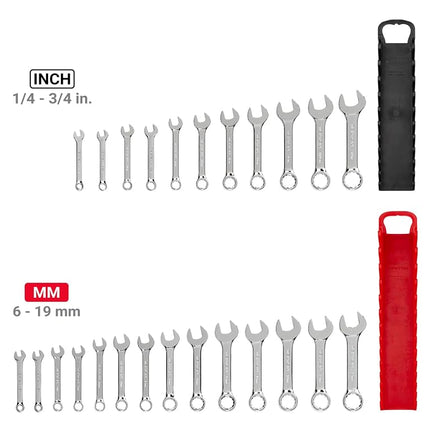 Juego de llaves combinadas stubby TEKTON con soporte, 25 piezas (1/4-3/4 pulg., 6-19 mm) | WCB92403