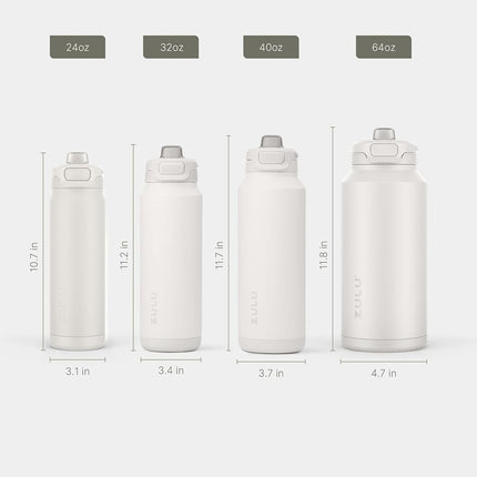 ZULU Powerfill Pro 24oz Stainless Steel Water Bottle with Quick Fill Lid, Triple Walled Vacuum Insulated Metal, Leak Proof Locking Lid, Sip and Chug, Reusable BPA Free, White