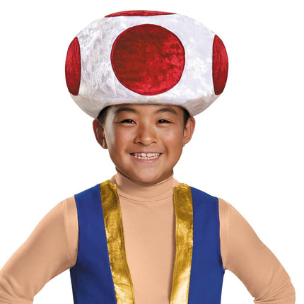 Disguise Super Mario Toad Costume for Kids, Official Nintendo Licensed Product, All In One Jumpsuit with Blue and Gold Vest Effect, Includes Toad Hat, 7-8 years