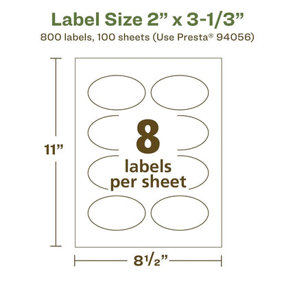 Avery EcoFriendly Matte White Recycled Oval Labels, 2" x 3-1/3", Print-to-The-Edge, Matte White Labels, Permanent Adhesive, Laser/Inkjet Printable, 800 Total