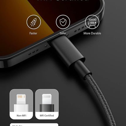 Anker Nuevo Cable Nylon USB C a Lightning, Certificado Apple MFi para iPhone Serie 14, y Más (3m, Negro)