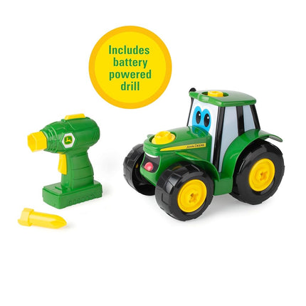 John Deere Build A Johnny Tractor, 16 Piece Building Farm Toy Car, Tractor Toy With Motorised Drill For 18 Months, 2, 3 and 4 Years Old Boys and Girls
