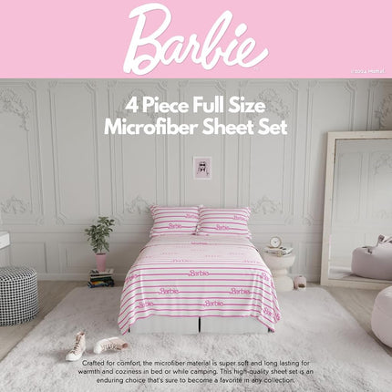 Linge de lit Barbie Franco Collectibles – Parure de draps complète 4 pièces en microfibre ultra douce et confortable (produit sous licence officielle)