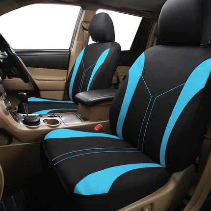 Flying Banner Car Seat Covers Front Seats and Rear Bench Mesh Fabric Rear Bench Split Polyester Cover Easy Installation SUV CAR Woman Lady Femal (Full Set, Black Mint Blue)…
