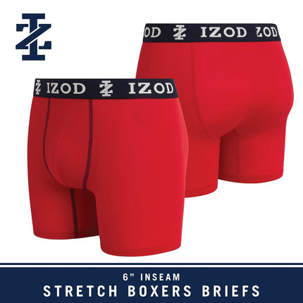 IZOD Mens Boxer Briefs - 6 Pack Ultra Soft Stretch Performance Mens Underwear Boxers with No Fly Contour Pouch, 6" Inseam, Pompeian Red/Navy Blazer/Grey/Green/Coronet Blue, Large