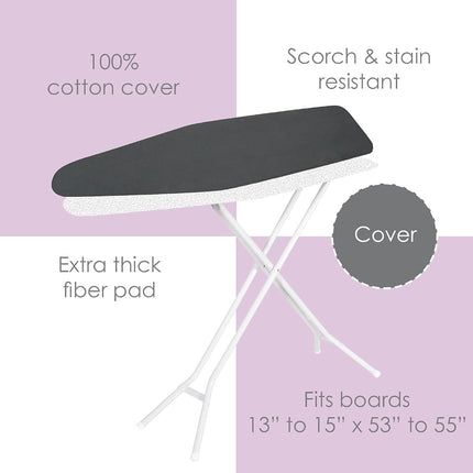 Ironing Board Cover and Pad (Charcoal), 100% Cotton with Premium Polyester Padding by Seymour Home Products; Fits Full Size Board | Stain and Scorch Resistant; Elastic Edge | Laundry Accessories