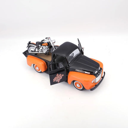 Maisto 1:24 W/B Harley Davidson 1948 Ford F1 Pick up & Flh Duo Glide 1958 Diecast Vehicles