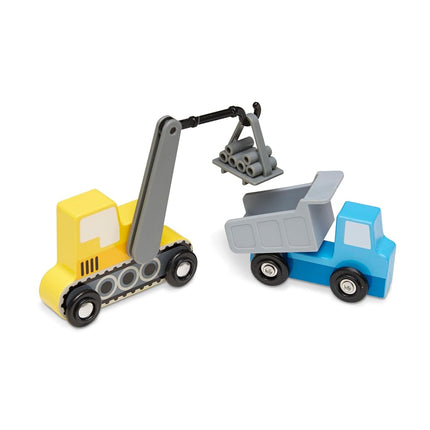Melissa & Doug Wooden Construction Site Vehicles with Wooden Storage Tray (8 pcs) Construction Toys, Vehicle Toys, Cars for Toddlers and Kids Ages 3+