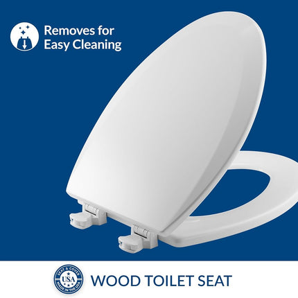 Bemis 1500EC 390 Toilet Seat with Easy Clean & Change Hinges, Elongated, Durable Enameled Wood, Cotton White )