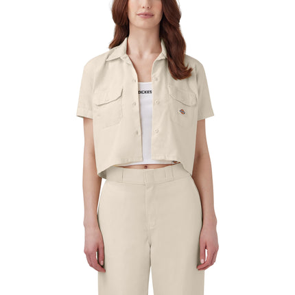 Dickies Camisa de trabajo para mujer recortada de manga corta, gris, L