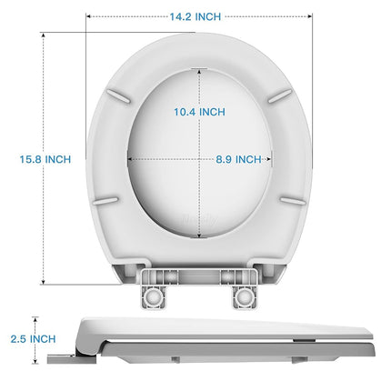 Round Toilet Seat Cover with Soft Close - Easy to Install, White Bathroom Toilet Seat Made of Tough PP Material