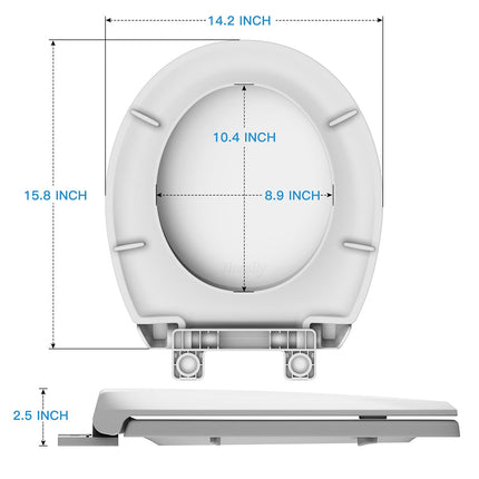 Round Toilet Seat Cover with Soft Close - Easy to Install, White Bathroom Toilet Seat Made of Tough PP Material