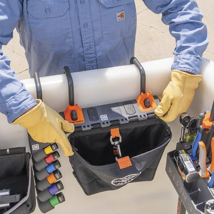 Klein Tools BC510S Bucket Work Center Hardware Tool Pouch with Carabiner, Magnetic, S Hook Rail System Accessory for Lineman Tools