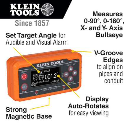 Klein Tools 80036 Level, Digital Electronic Level and Angle Gauge Tool Kit with Plumbers Straps, Programmable Angles, Magnetic Base, 2-Piece
