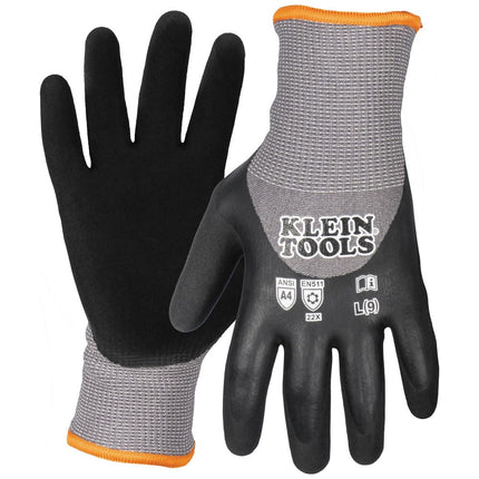 KLEIN TOOLS 60839 Winter Work Gloves, Knit Dipped ANSI A4 Cut Resistant Gloves, Sandy Latex Coated, Fleece-Lined, Touchscreen Capable, Large