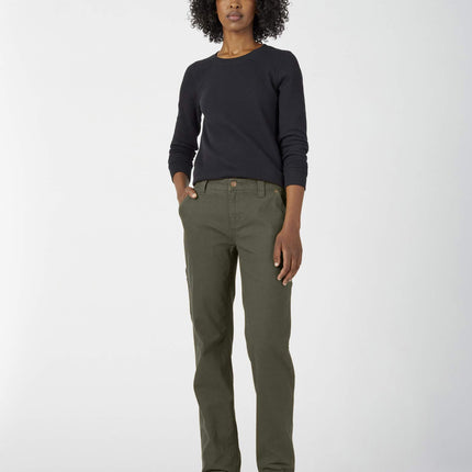 Dickies Women's Relaxed Straight Carpenter Duck Pant, Rinsed Moss Green, 12