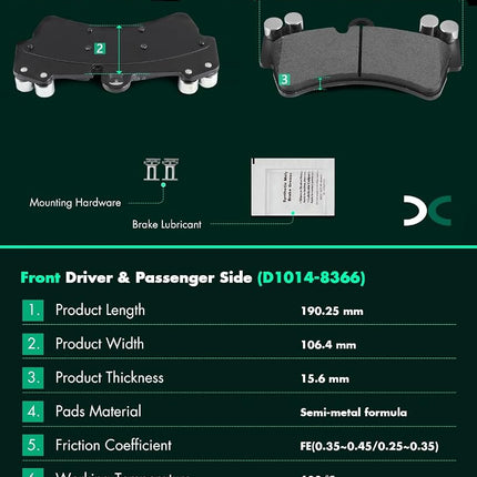 SCITOO D1014 Front Semi-Metal Brake Pads Sets Fit For Audi Q7 2007-2015,For Porsche Cayenne 2003-2006 2008-2010,For Volkswagen For Touareg 2004-2010