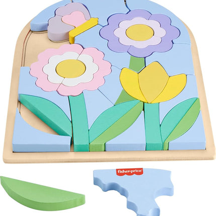 Fisher-Price Preschool Toy Wooden Flower Jigsaw Puzzle, 37-Piece Wood Stacking Set for Developmental Play Ages 3+ Years, HXT97
