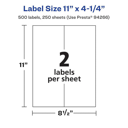 Avery Matte White Rectangle Labels, 11" x 4.25", 500 Matte White Printable Labels