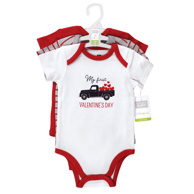 Hudson Baby Baby Cotton Bodysuits, Valentine Truck, 3-6 Months