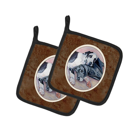 Caroline's Treasures Black and Harlequin Dane Pair of Pot Holders 7164PTHD, Fabric, Multicolor, 7.5HX7.5W