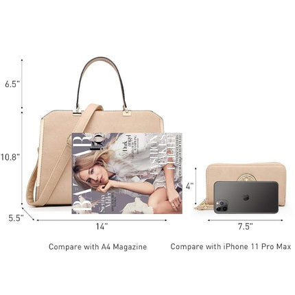 Dasein Women's Structured Designer Satchel Handbag Work Bag Shoulder Bag With Shoulder Strap