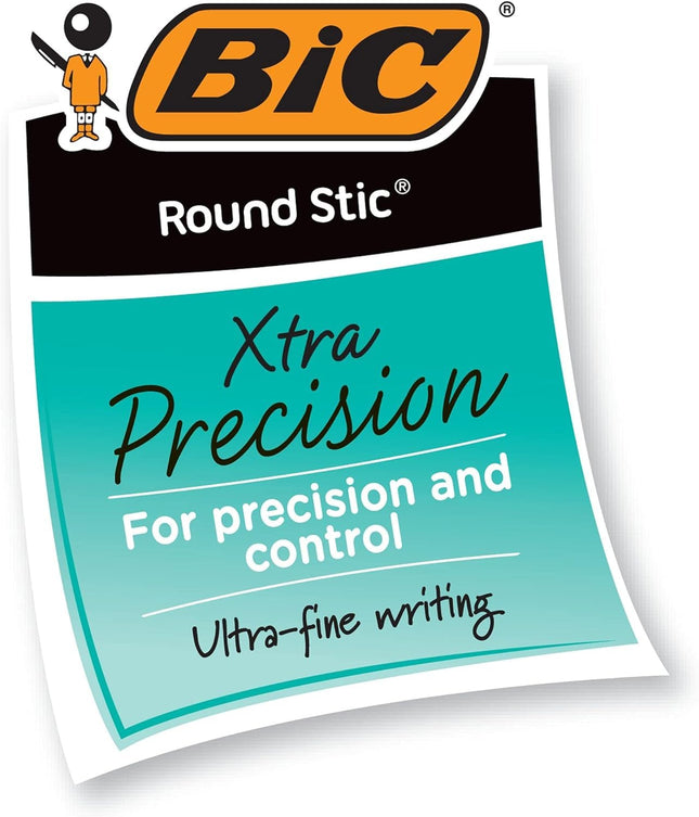 Bolígrafo BIC Round Stic Xtra Precision, negro, paquete de 12 unidades - Paquete de 2