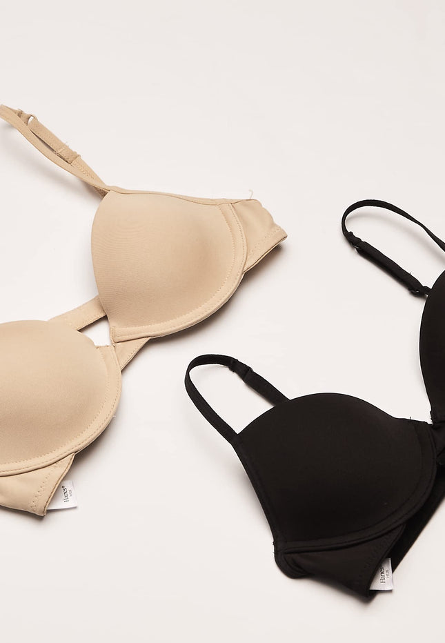 Hanes Girls' Molded Underwire Bra (Pack of 2), Black/Nude, Small