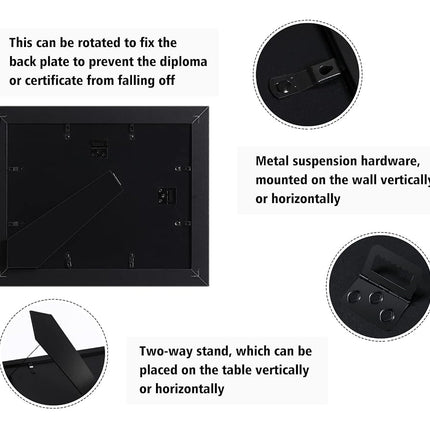 Cadres pour certificats ELSKER&HOME 8,5 x 11 noir, conviennent aux diplômes 8,5 x 11 avec passe-partout bleu ou 11 x 14 sans passe-partout, verre incassable, cadre pour documents, diplômes, photos, récompenses pour table ou mur.