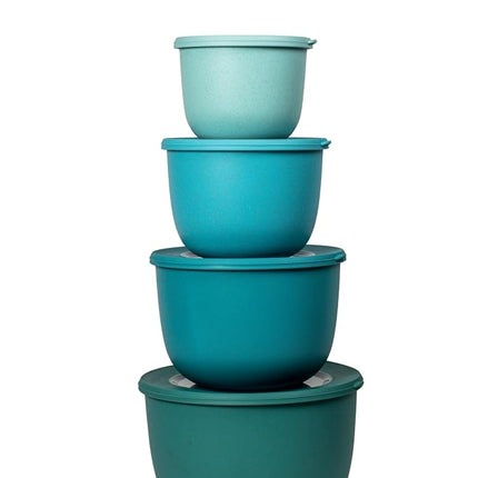 Abode Homewares by TarHong Stackable Mixing Bowl Set with Lids for Mixing and Kitchen Storage, Set of 4, Aqua Tones