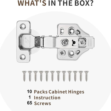 20 Pack Full Overlay Soft Close Cabinet Hinges 105° Frameless 3 Way Adjustable Soft Close Hinges for Cabinet Doors Kitchen Cabinet Door Hinges with Screws