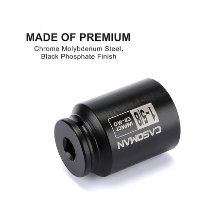 CASOMAN 6-Point 1/2-Inch Drive Deep Impact Socket- 1-5/8" (SAE), CR-MO, 1/2-inch Drive 6 Point Axle Nut Socket for Easy Removal of Axle Shaft Nuts (1-5/8")
