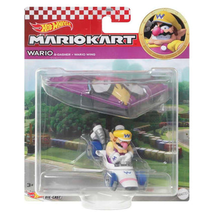 Hot Wheels Miniature Car Mario Kart Glider Wario B-Dasher Wario Wing Super Mario - Scale 1:64 Length 2 in