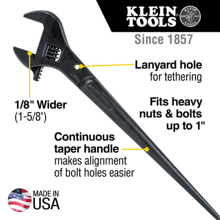 Klein Tools Adjustable Spud Wrench, 40.6cm Length, 3.8cm Opening, Chrome
