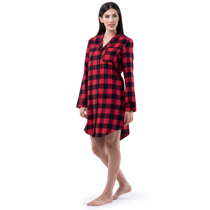 Fruit of the Loom Womens Flannel Sleep Shirt, Buffalo Check, L