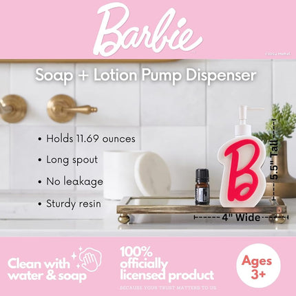 Collectibles Barbie Pink B Monogram Soap/Lotion/Hand Sanitizer Resin Pump Dispenser, 11.69 Ounces, (Officially Licensed Product) by Franco