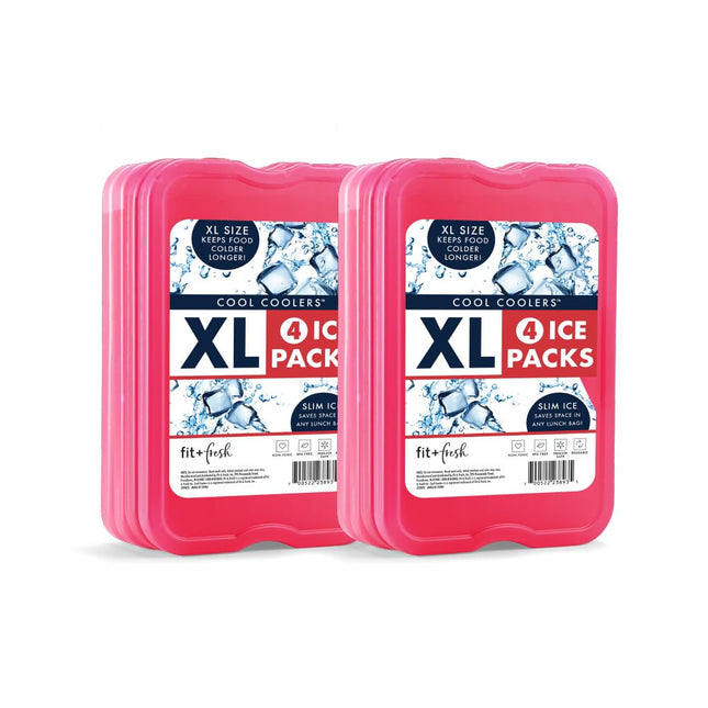 Cool Coolers de Fit + Fresh, paquete de 8 compresas de hielo delgadas XL, compresas de hielo reutilizables de congelación rápida que ahorran espacio para loncheras, bolsas de almuerzo o neveras portátiles, rosa