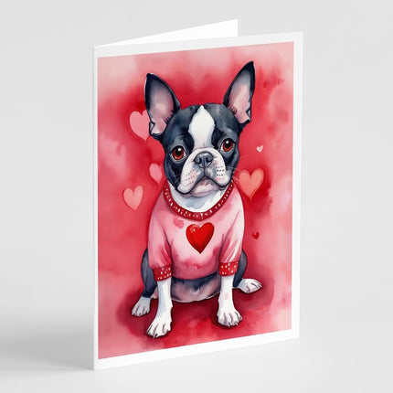 Caroline's Treasures DAC5297GCA7P Boston Terrier My Valentine Cartes de vœux Lot de 8 cartes vierges avec enveloppes Taille A7 fantaisiste 12,7 x 17,8 cm Cartes de notes vierges