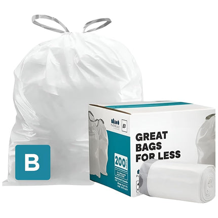 1.6 Gallon simplehuman Compatible with Simplehuman Code B, 0.5 Mil, White, 12.5"W x 15.5"H, 200/Count (8 Rolls of 25)