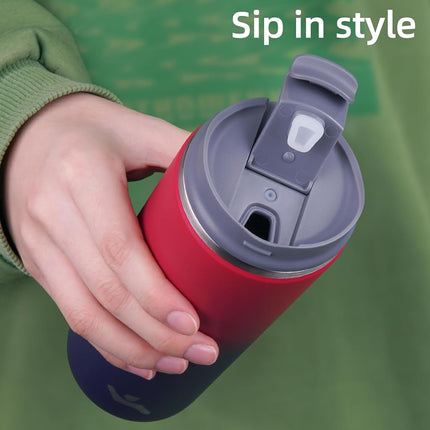 Konokyo Tumbler with Lid, 12 oz Travel Coffee Mug Double Wall Vacuum Stainless Steel Thermal Metal Cup Insulated Water Bottle,Rosy Red