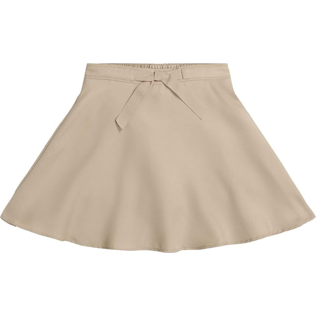 IZOD Girls' School Uniform Pull-on Scooter Skirt with Undershorts, Knit Waistband & Functional Pockets, Wrinkle Resistant, Khaki Skater, 16