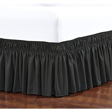 Elegant Comfort Three Fabric Sides Wrap Around Elastic Style Solid Bed Skirt, Easy On/Easy Off Dust Ruffled Bed Skirts 16 Inch Tailored Drop, Wrinkle and Fade Resistant