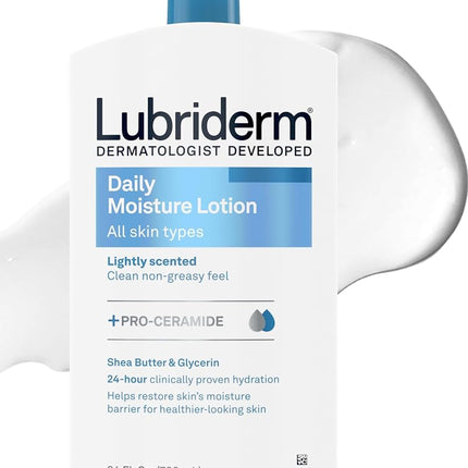 Lubriderm Daily Moisture Hydrating Body and Hand Lotion with Vitamin B5, Non-Greasy, 24 fl. oz