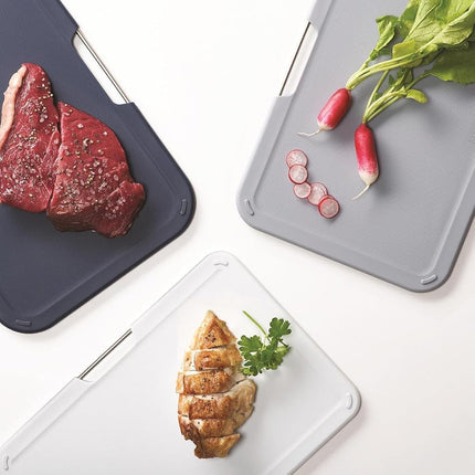 Joseph Joseph Nest 3 Piece Colour coded Chopping Board Set With Storage Stand, Regular - Grey/Blue, Medium