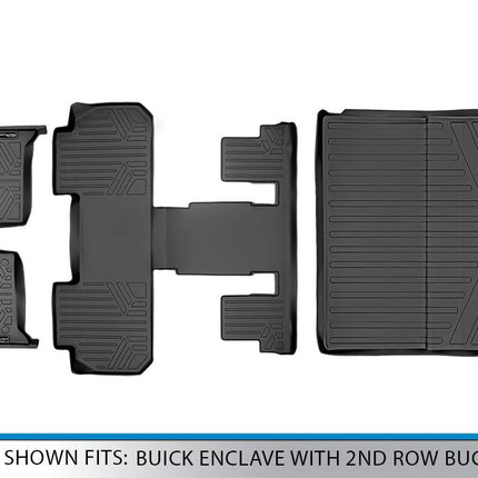 Tapetes SMARTLINER 3 Filas y Forro de Carga Detrás de la 2ª Fila, Juego Negro para Buick Enclave 2018-2019 con Asientos de Cubo en la 2ª Fila