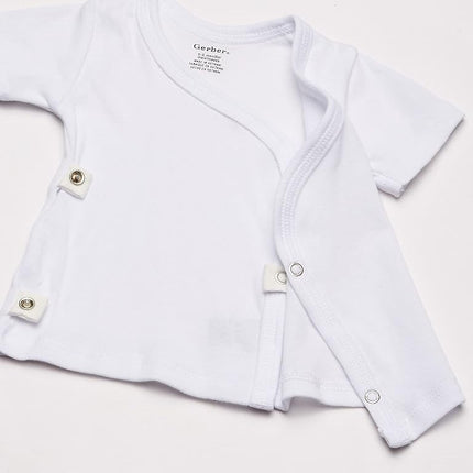 Gerber Baby 3-Pack Short-Sleeve Side-snap Shirt, White, Newborn