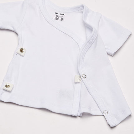 Gerber Baby, Paquete de 3 camisas de manga corta con broches laterales, blanco, recién nacido