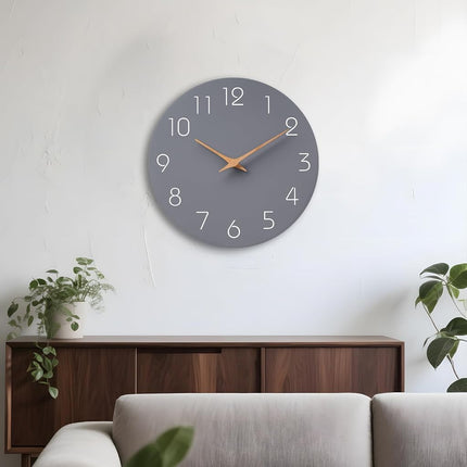 Mosewa Wall Clock 12 Inch Silent Non-Ticking Wall Clocks Battery Operated - Modern Simple Wooden Clock Decorative for Kitchen,Home,Bedrooms,Bathroom,Office,Living Room(Gray)