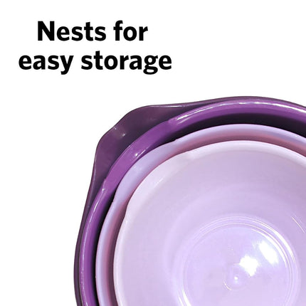 Glad Mixing Bowls with Pour Spout, Set of 4 - Nesting Plastic Bowls (1.2qt, 1.9qt, 2.8qt, and 3qt with Handle) - Non Slip Base, Dishwasher Safe Kitchen Cooking and Baking Supplies, Purple