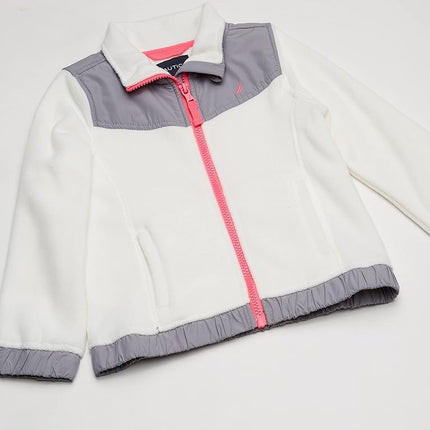 Nautica Girls' Full-Zip Fleece Jacket, Signature Logo Design, Lightweight & Wind Resistant, Cream/Grey, 16